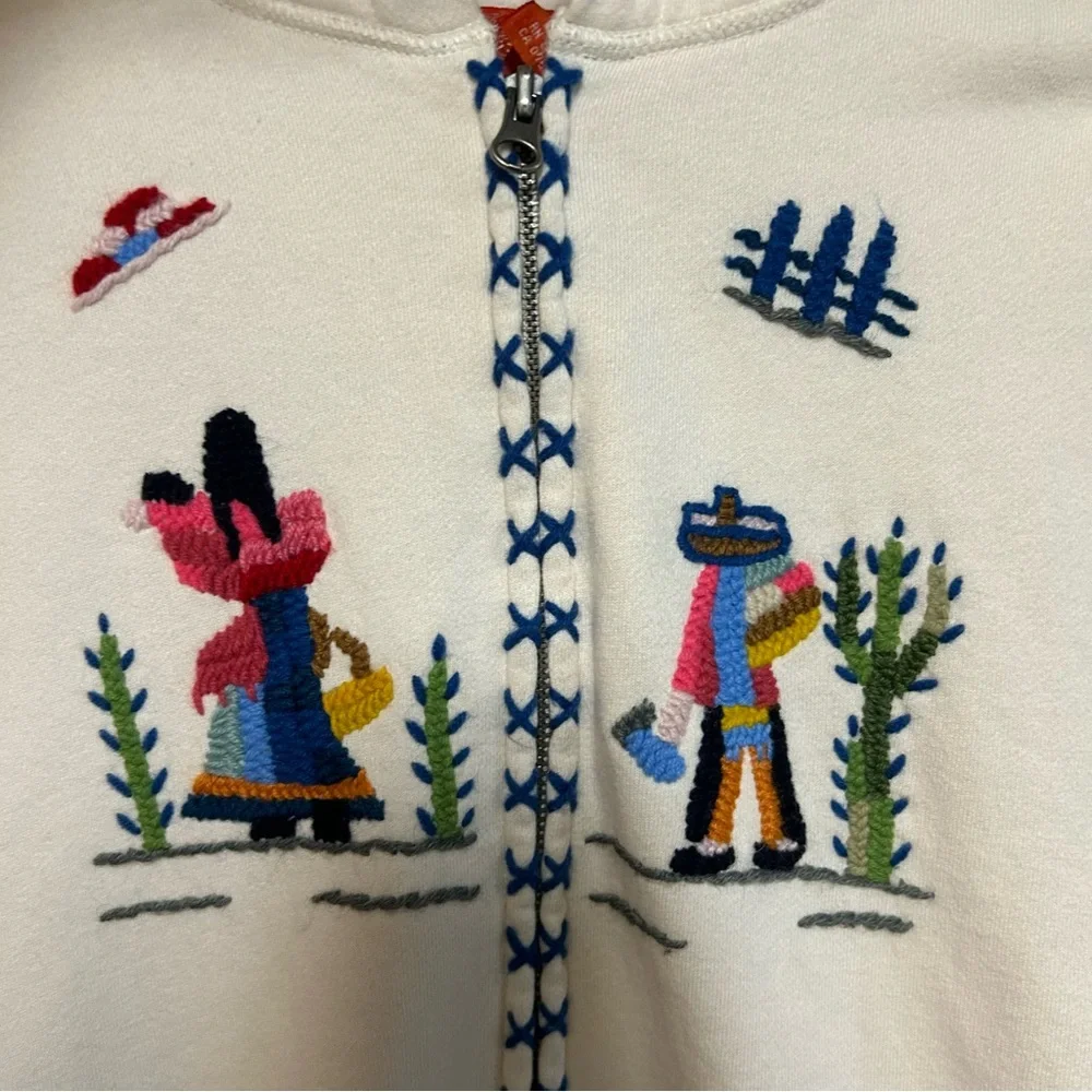 Lucky brand L sweatshirt zip up hoodie embroidery Mexican scene boho Y2K vintage